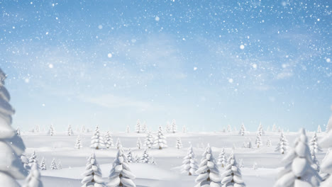 Animation-Von-Fallendem-Schnee-über-Bäumen-Auf-Blauem-Hintergrund
