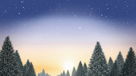 Animación-De-Nieve-Que-Cae-Sobre-árboles-Sobre-Fondo-Azul