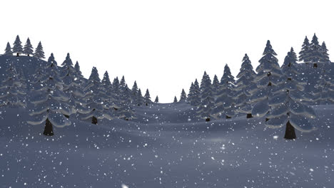 Animation-of-falling-snow-over-trees-on-white-background