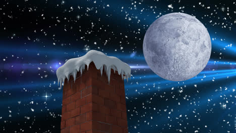 Animation-Einer-Winterlichen-Weihnachtslandschaft-Mit-Kamin,-Schneefall-Und-Mond