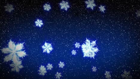 Animation-of-snow-falling-over-navy-blue-background