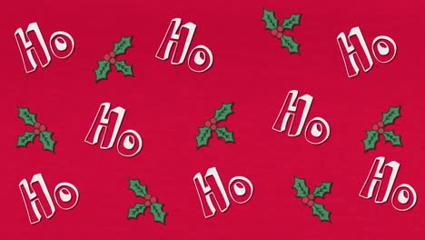 Digital-animation-of-multiple-ho-text-and-mistletoe-icons-against-red-background