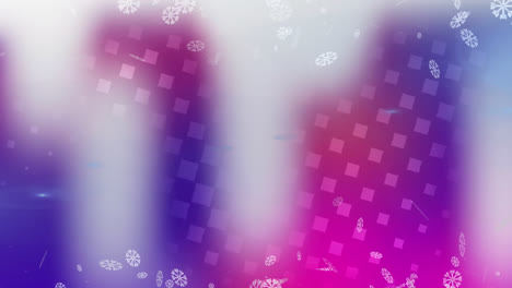 Snowflakes-floating-against-saure-shapes-against-blue-and-purple-gradient-background