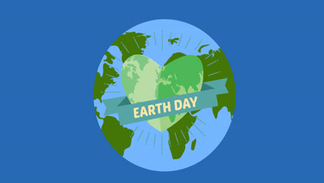 Animation-of-earth-day-text-with-globe-and-heart-logo-on-blue-background