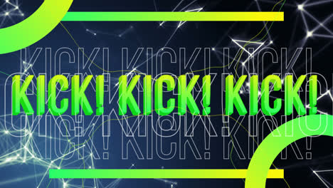 Animation-of-kick-text-in-green-over-networks-on-black-background