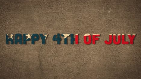 Animation-of-fourth-of-july-text-with-american-flag-over-distressed-wall