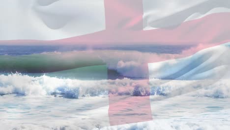 Composición-Digital-De-Ondear-La-Bandera-De-Inglaterra-Contra-Las-Olas-En-El-Mar