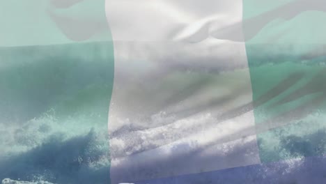 Composición-Digital-De-Ondear-La-Bandera-De-Nigeria-Contra-Las-Olas-En-El-Mar