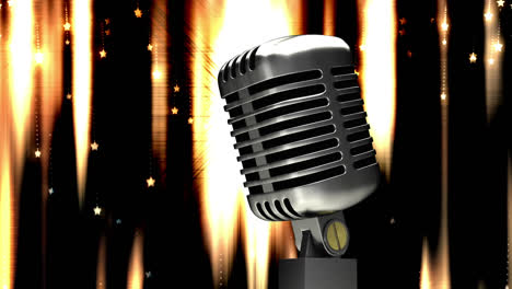 Animation-of-falling-stars-glowing-lights-over-microphone-on-dark-background