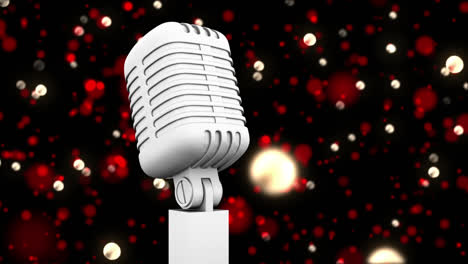 Animation-of-flying-glowing-red-lights-over-microphone-on-dark-background