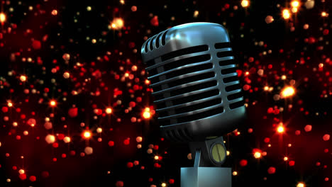 Animation-of-flying-glowing-lights-over-microphone-on-dark-background