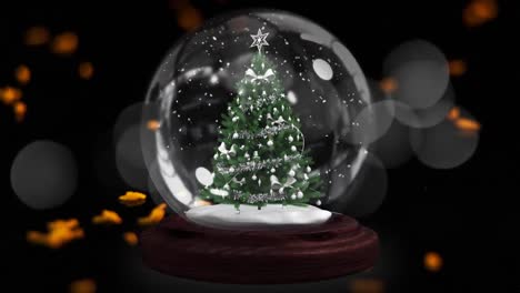 Animation-of-shooting-star-and-golden-glitter-over-snow-globe