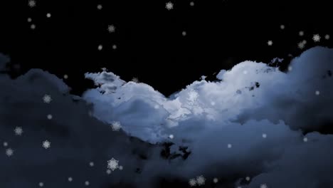 Animation-Von-Schnee,-Der-Nachts-über-Wolken-Fällt