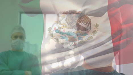 Animation-Der-Flagge-Mexikos,-Die-über-Chirurgen-Im-Operationssaal-Weht