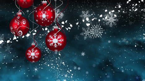 Animation-of-christmas-bubbles-over-stars-on-dark-background