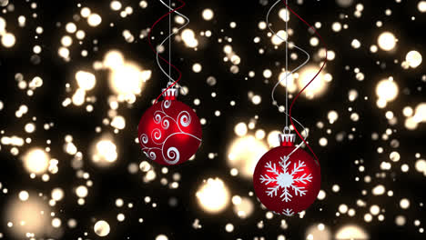 Animation-of-christmas-bubbles-over-glowing-spots-on-black-background