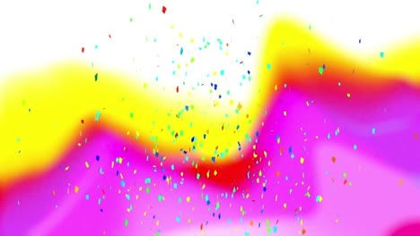 Animation-of-confetti-falling-over-gradient-pink,-red-and-yellow-background