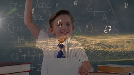 Animation-of-moving-math-formulas-and-data-processing-over-school-boy