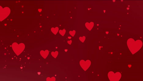 Animation-of-red-hearts-icons-on-red-background
