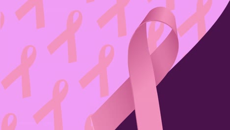 Animation-of-pink-ribbons-on-purple-background