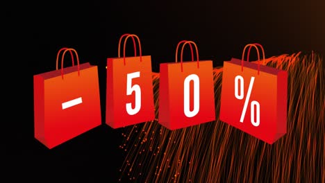 Animation-of-colorful-stripes-and-50-percent-sale-text-on-shopping-bags