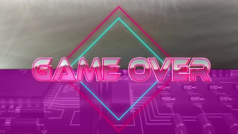 Animation-of-game-over-text-over-geometrical-shapes-and-processor-cores