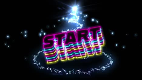 Animation-of-start-text-over-blue-stars-and-glowing-light-trail
