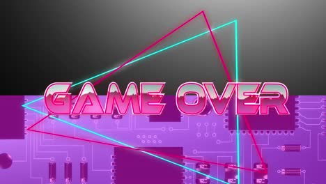 Animation-of-game-over-text-over-geometrical-shapes-and-processor-cores