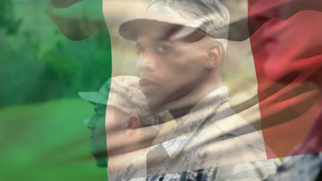 Animation-of-flag-of-italy-over-diverse-male-soldiers