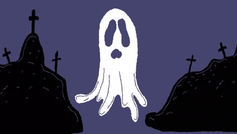 Animation-of-ghost-over-cmentarny-on-purple-background