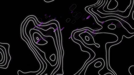 Animation-of-purple-shapes-over-isohypses-on-black-background