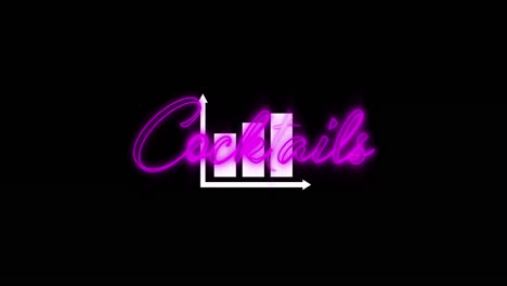 Digital-animation-of-neon-purple-cocktails-text-sign-over-bar-graph-icon-against-black-background