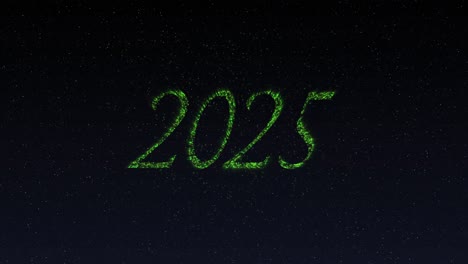 Animation-of-2025-in-shimmering-green-letters-and-fireworks