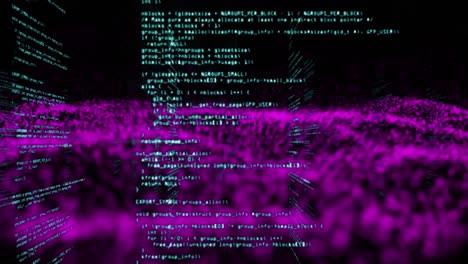 Animation-of-data-processing-and-purple-spots-over-black-background