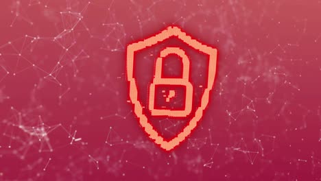 Animation-of-padlock-and-networks-of-connections-over-red-background