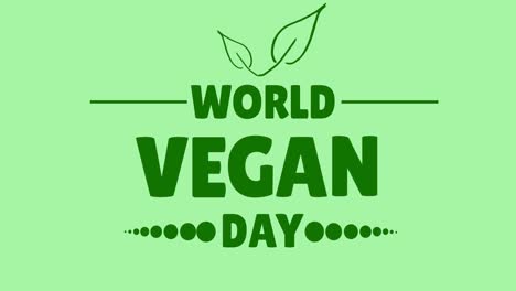Animation-of-world-vegan-day-text-in-green,-on-pale-green-background
