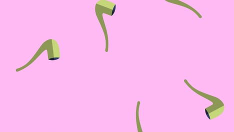 Animation-of-illustration-of-brown-smoking-pipes-falling-on-pink-background