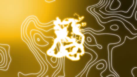 Animation-of-white-contour-lines-over-glowing-yellow-electric-currents-on-yellow-background