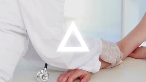 Animation-of-triangles-and-scope-scanning-over-doctor-and-female-patient