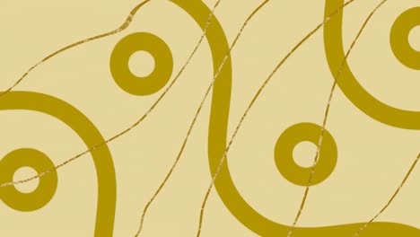 Animation-of-thin-gold-strands-over-gold-curves-and-circles-on-yellow-background