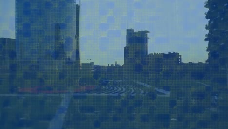 Animation-of-mesh-with-data-processing-over-cityscape