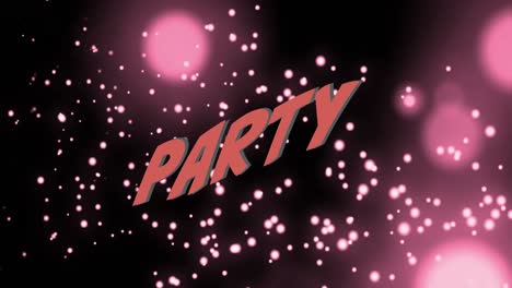 Animation-of-party-text-in-orange-letters-over-pink-spots-of-light-on-pink-background