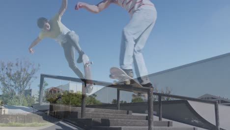 Animation-of-double-exposure-of-skating-people