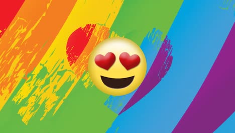 Animation-of-slimey-face-over-hearts-on-rainbow-flag
