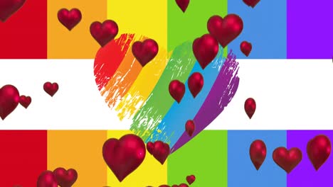 Animation-of-hearts-over-rainbow-heart-and-flag