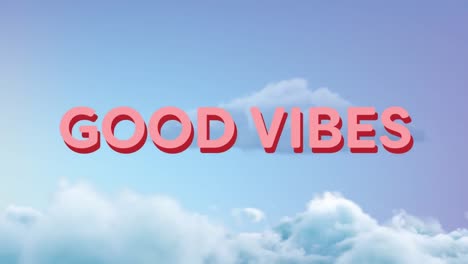 Animation-of-good-vibes-text-over-sky-with-clouds