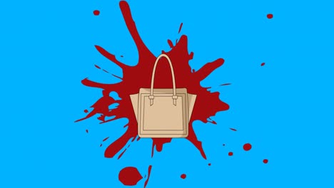 Animation-Des-Handtaschensymbols-Und-Flecks-Auf-Blauem-Hintergrund