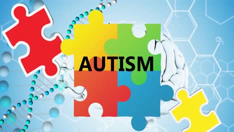 Animation-of-autism-awareness-month-text-over-puzzle-and-dna-strand