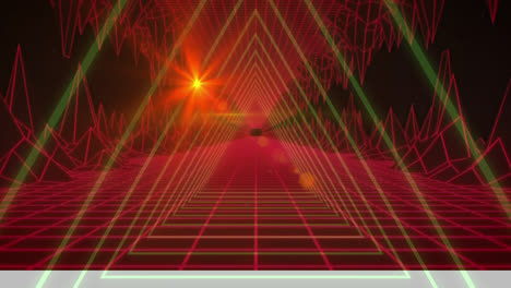 Animation-Von-Dreiecken-Und-Digitalem-Roten-Tunnel