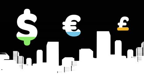 Animation-of-money-symbols-over-cityscape